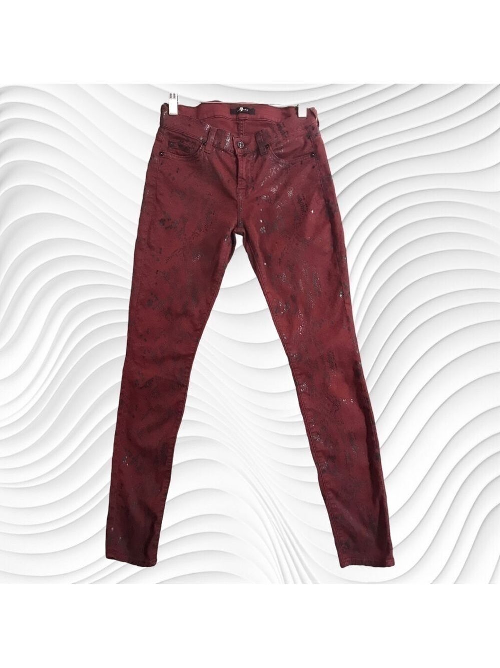 Seven For All Mankind Maroon Jeggings With Snakeskin Print Size 25